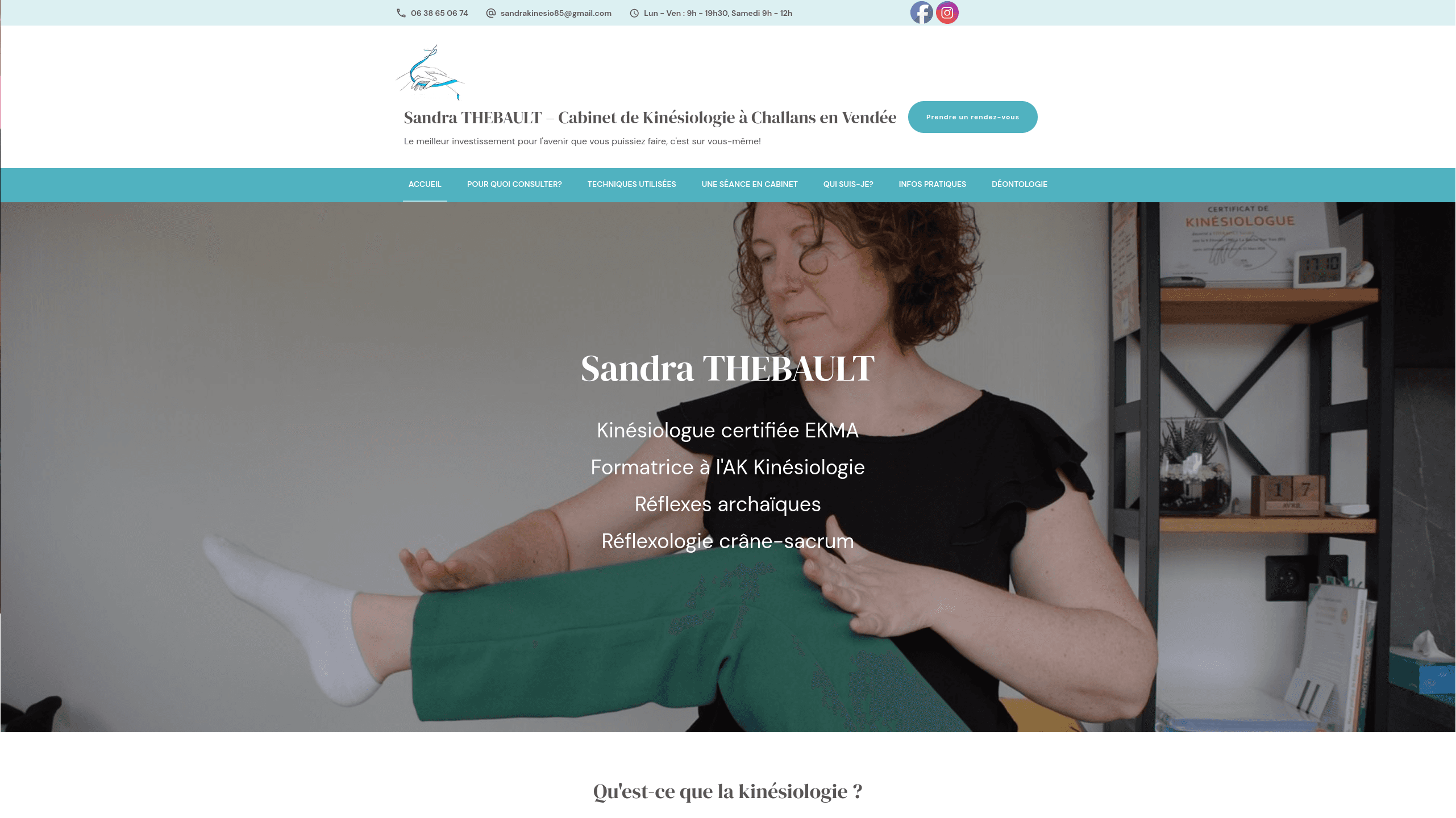 Aperçu du site Sandra Kinésiologie réalisé par AgamiCloud